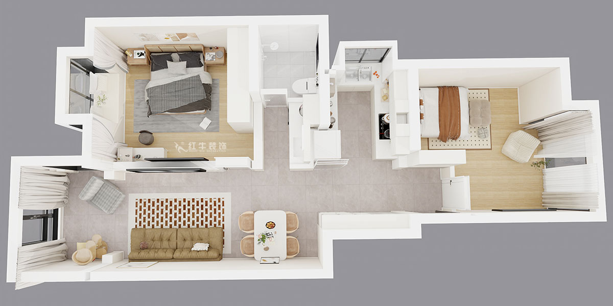 朱明琪｜韩府茗苑7-1-302-82㎡-轻法奶油风｜2室1厅1卫｜老房装修｜定制家｜全包11万｜00_05鸟瞰图